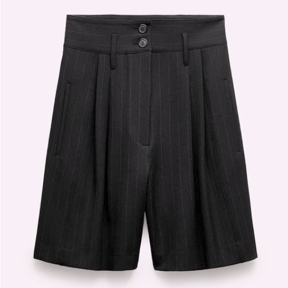 Zara High Waist Bermuda PINSTRIPE SHORTS ZW COLLECTION Black Size XS NEW
